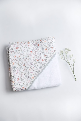 [TOA/0R/S25/T] Toalla con Capucha Animales Rosa hecho con  Liberty Fabric